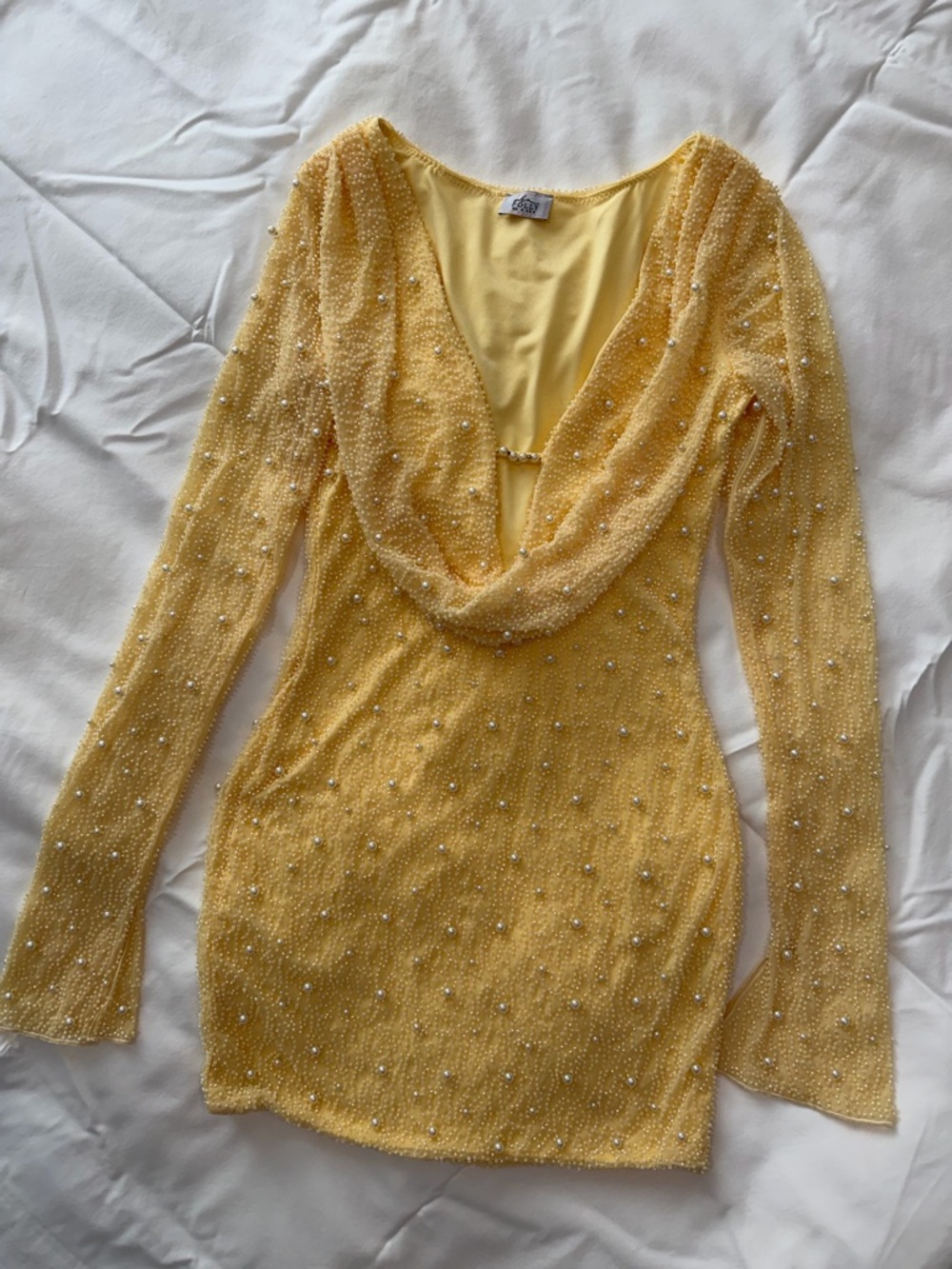 Oh Polly Pale Yellow Beaded Mini Dress